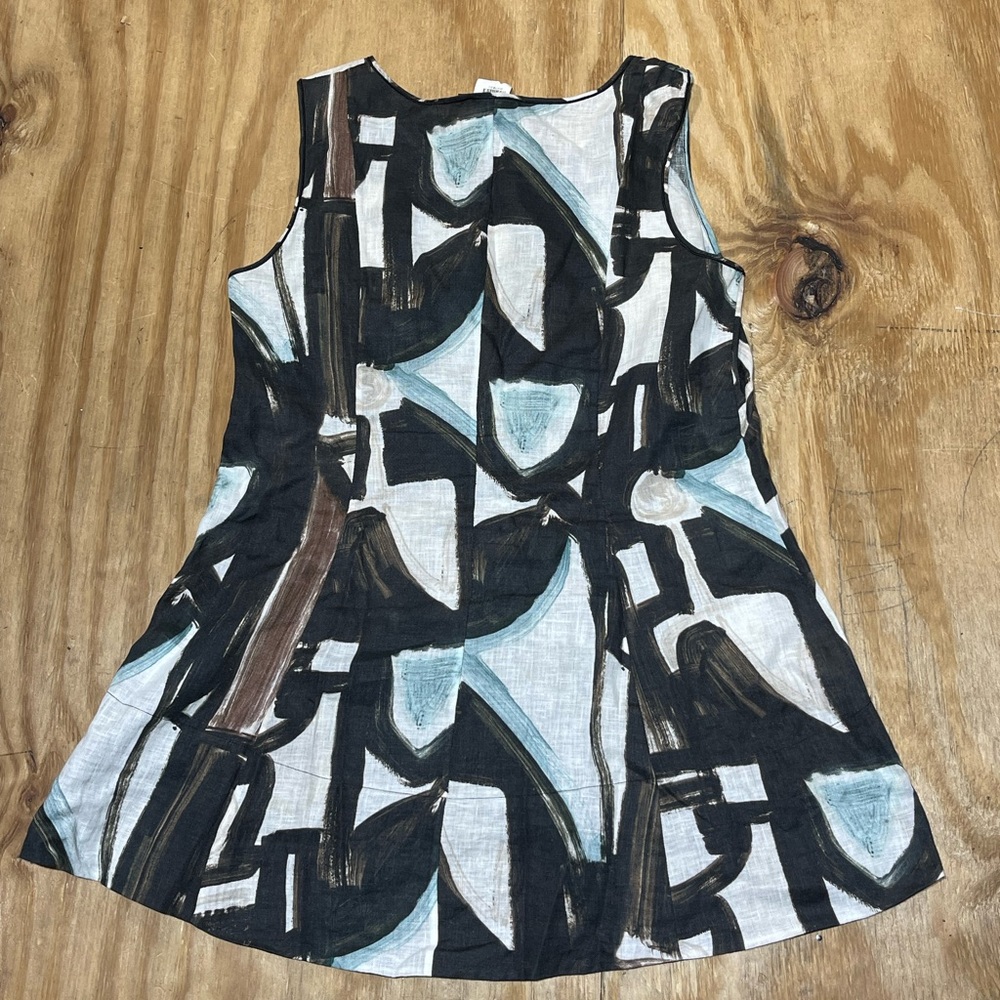 Lafayette 148 New York abstract linen top Women 2 sleeveless @j